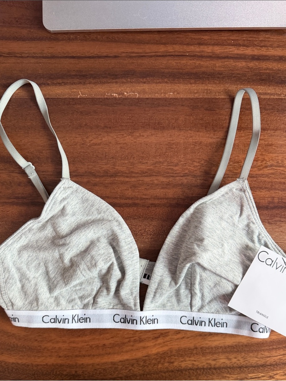 NWT: Calvin Klein Heather Gray Triangle Bralette with Logo Band
